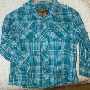 Wrangler teal plaid pearl snap button-down